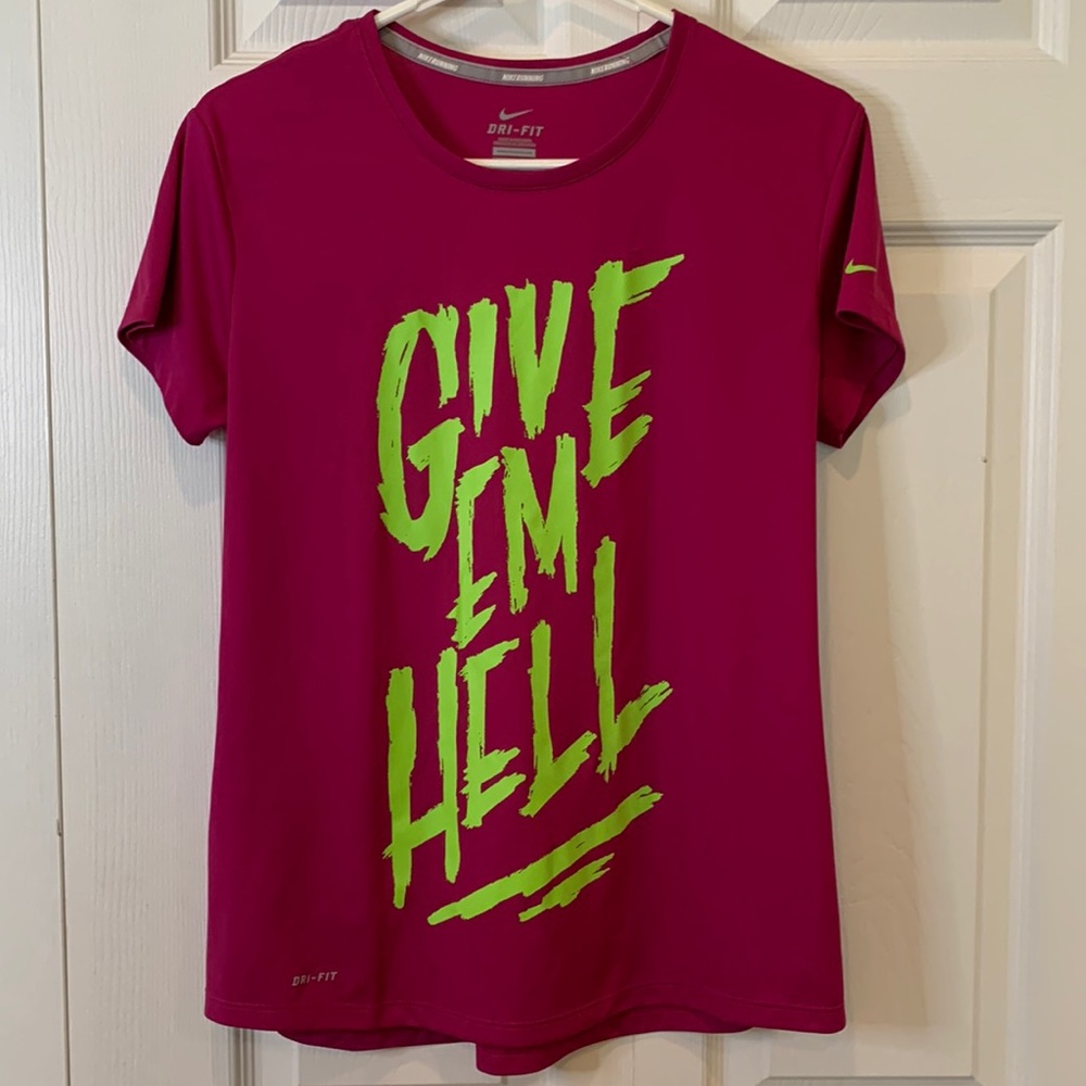 Give Em Hell Nike Running Hot Pink T-shirt Large